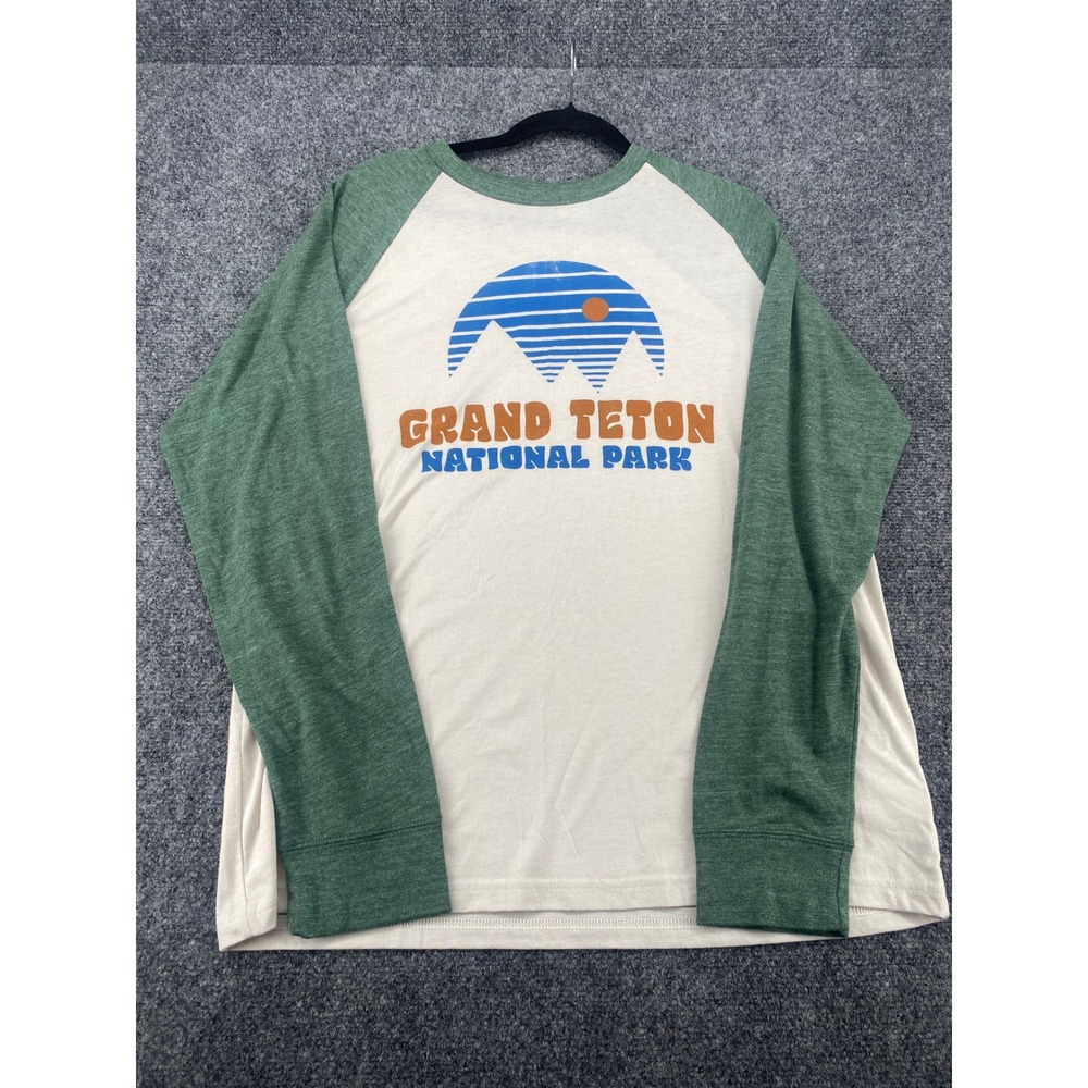League Grand Teton National Park Raglan Shirt Mens Large Green Cream Recycled L2